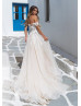 Off Shoulder Beaded Ivory Lace Shimmery Tulle Wedding Dress